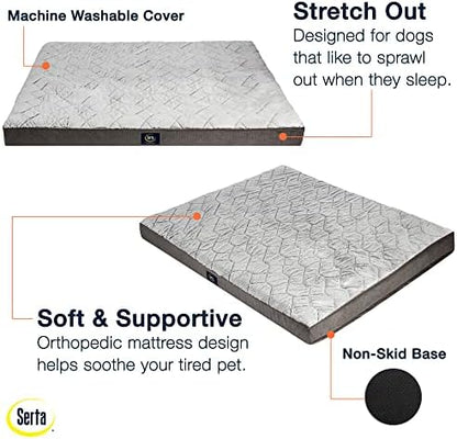 Serta Orthopedic Quilted Pillow Top Dog Bed for Pets – Slate Gray (X-Large)