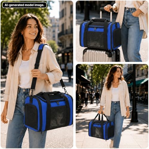 Large Pet Carrier for Cats and Small Dogs, Soft-Sided Travel Carrier with Safety Leash, Scratch-Resistant Mesh, Reinforced PVC Support Base, Foldable Design, 20 x 13 x 13 Inches