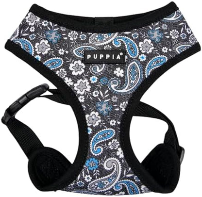 Puppia Cynthia Dog Harness A (Over-The-Head) Fashionable Paisley Pattern Spring Summer Harness for Small and Medium Dogs, Black, Medium