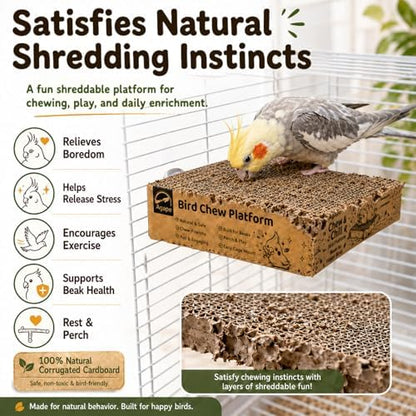 Agape Shreddable Bird Cardboard Platform, Natural Parrot Chew Toy and Perch