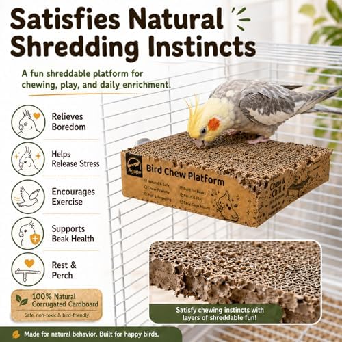Agape Shreddable Bird Cardboard Platform, Natural Parrot Chew Toy and Perch
