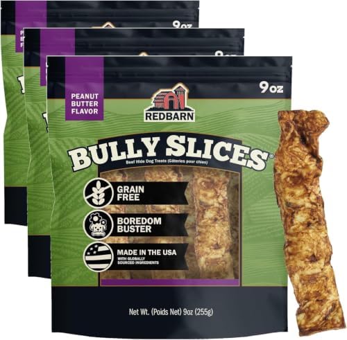 Redbarn Pet Products Natural Rawhide Bully Slices - Peanut Butter Flavor - Premium Grain-Free Beef Hide Treats High Protein Low Fat for Chewers - 27 oz