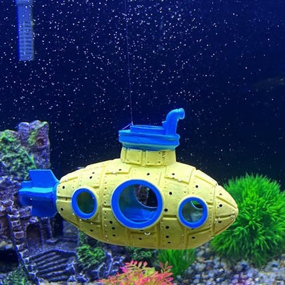 Floating Retro Submarine, Fish Tank Decoration for Aquarium, Yellow