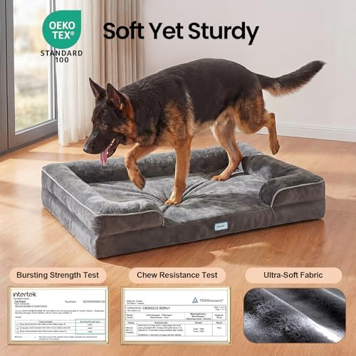 OhGeni Orthopedic Extra Large Dog Bed Couch, Memory Foam, 44-inch (Gray)