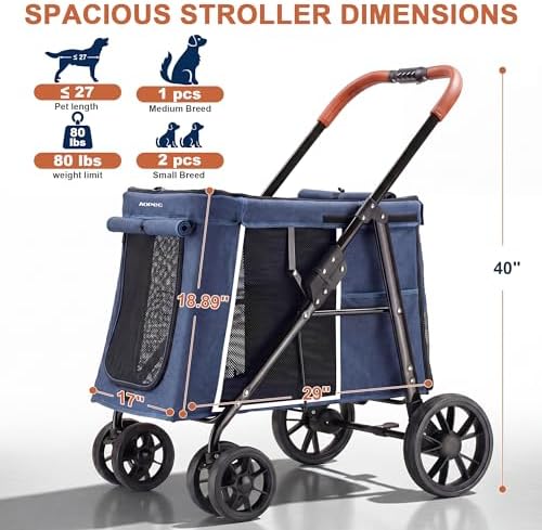 Medium Dog Stroller, Dual Entry One-Touch Folding,Small and Medium Pet Stroller,360° Rotating Front Wheels,70 lbs Weight Capacity for Outdoor Travel and Elderly Dogs - Blue