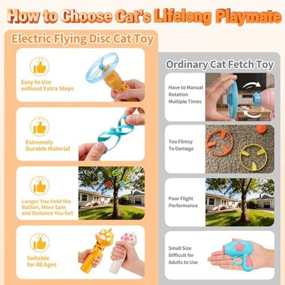 BABORUI Cat Toy Disc Launcher, Rechargeable Interactive Cat Fetch Toy Launcher with 16 Flying Discs, Flying Enrichment Toys for Indoor Bored Kittens & Adult Cats (Yellow+White)