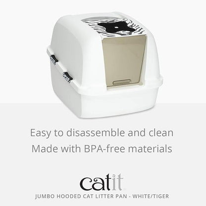 Catit Jumbo Hooded Cat Litter Box, White Tiger, 50696,White-Black