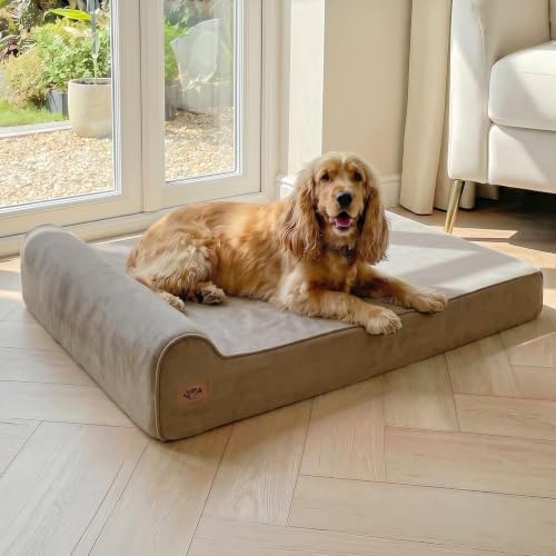 Sytopia Orthopedic Dog Beds for Large Dogs – 7" Extra Thick Memory Foam Pet Couch for Senior Dogs and Great Danes with Waterproof Liner & Washable Cover, Nonskid Bottom, 46"x28"x7", Brown