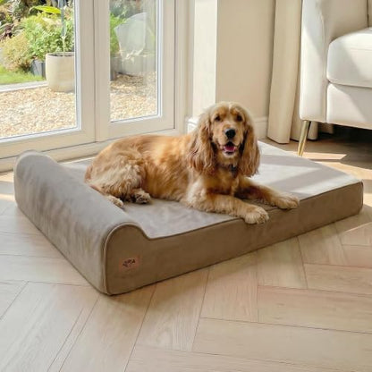 Sytopia Orthopedic Dog Beds for Large Dogs – 7" Extra Thick Memory Foam Pet Couch for Senior Dogs and Great Danes with Waterproof Liner & Washable Cover, Nonskid Bottom, 46"x28"x7", Brown