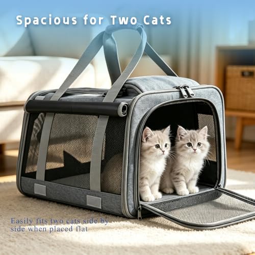 Pet Carrier for Medium-Small Cats, Collapsible Cat Carrier and Soft-Sided Pet Carrier for Cats and Small Dog Up to 17lbs, Stress-Free Travel with Privacy Cover, Travel Bag L18.9”X11.42”X11.42”