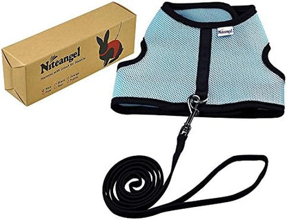 Niteangel Adjustable Soft Harness with Elastic Leash for Rabbits (L, Blue)