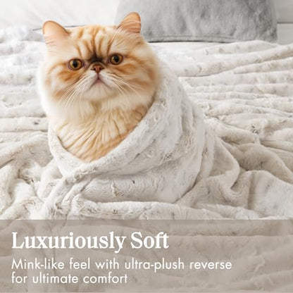 Madison Park Zuri Ultra Soft Faux Fur Twin Blanket Reversible, Snow Leopard