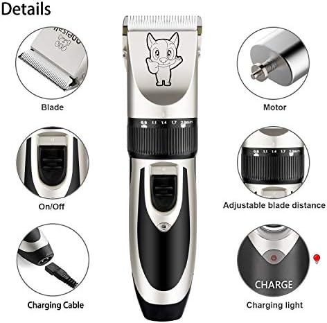 Highdas Dog Clippers for Grooming Low Noise, Cordless Electric Dog Grooming Kit Clippers Rechargeable, Quiet Dog Shaver, Pet Hair Trimmer Kit for Dogs & Cats (Silver)