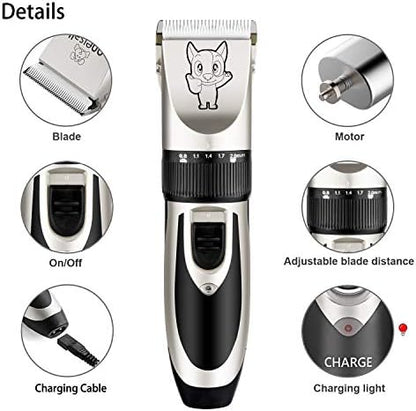 Highdas Dog Clippers for Grooming Low Noise, Cordless Electric Dog Grooming Kit Clippers Rechargeable, Quiet Dog Shaver, Pet Hair Trimmer Kit for Dogs & Cats (Silver)