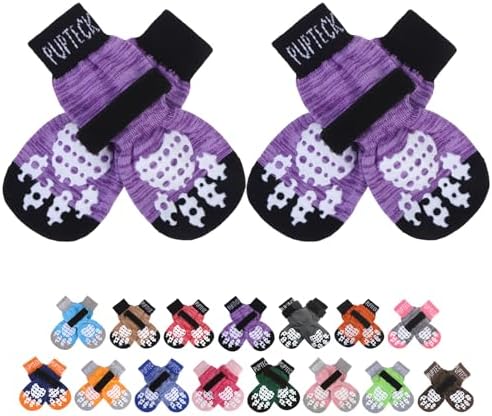 PUPTECK Anti-Slip Dog Socks with Double Sides Grips for Small Medium Large Dogs Hardwood Floors Prevents Licking, Dog Shoes for Hot Pavement Traction Control Paw Protector for Senior Dogs