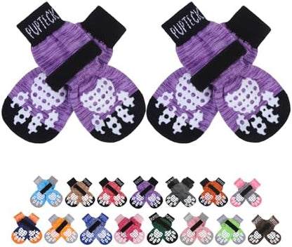 PUPTECK Anti-Slip Dog Socks with Double Sides Grips for Small Medium Large Dogs Hardwood Floors Prevents Licking, Dog Shoes for Hot Pavement Traction Control Paw Protector for Senior Dogs