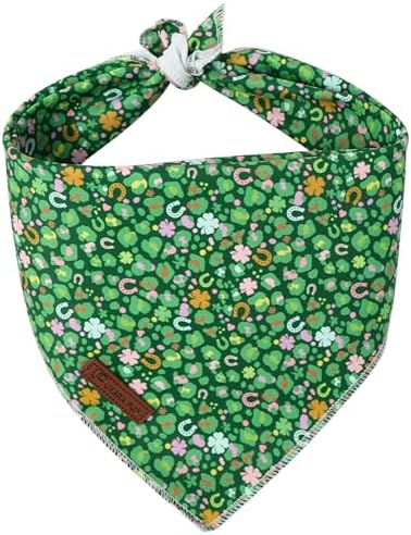 St. Patrick's Dog Bandanas, UP URARA PUP Shamrock Triangle Bid Clover Scarf for Medium Large Girl Boy Dogs, Spring Cotton Puppy Kerchief, Green Dog Bandana,L
