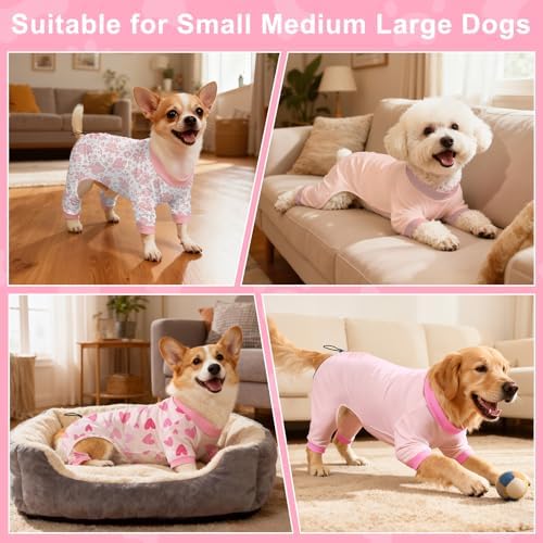 Bienbee Dog Pajamas, 4 Pack Adjustable Onesies for Small to Large Dogs XS