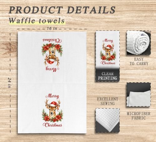 Merry Christmas Deer Kitchen Dish Towels Dishcloth 16x24 Inches