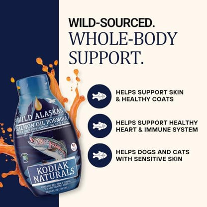 18oz Wild Alaskan Salmon Oil Formula for Dogs, Omega 3 Fish Oil with EPA & DHA – Skin & Coat, Joint, Heart & Immune Support – Helps Itching, Shedding & Dry Skin – Liquid Supplement