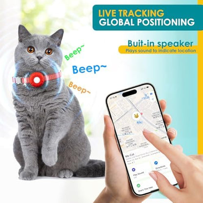 Cat Tracker, Pet Tracker for Cats, Cat Trackers Collar with Safety Elastic Buckle, Works with Any Collar,Compatible with Apple Find My App (Only iOS), No Monthly Fee, Red