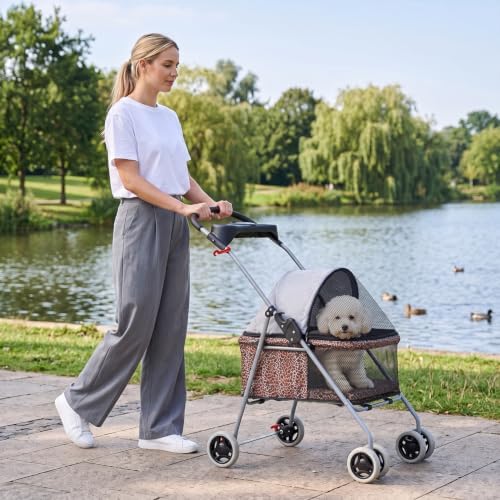 BestPet Foldable Pet Stroller for Small/Medium Dogs and Cats Up to 33 lbs