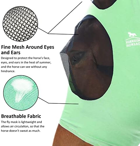 Harrison Howard Super Comfort Stretchy Fly Mask Large Eye Space with UV Protection Soft on Skin with Breathability Cool Mint M Cob