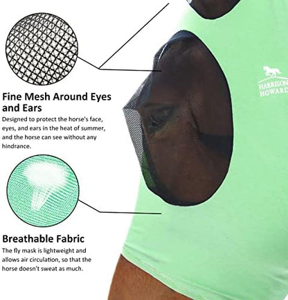 Harrison Howard Super Comfort Stretchy Fly Mask Large Eye Space with UV Protection Soft on Skin with Breathability Cool Mint M Cob