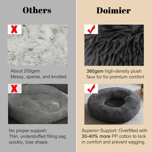 Calming Donut Dog Beds for Small Dogs Cats - Washable Removable Cover Non-Slip Bottom, Round Pet Bed Puppy Bed Warming Fluffy Faux Fur Anti-Anxiety, Fits up to 25 lbs (Dark Grey, 23")