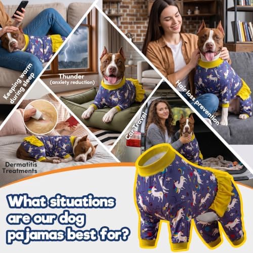 LovinPet Large Dog Pjs, Full Coverage Dog Pjs, Unicorn Rocket Print, M