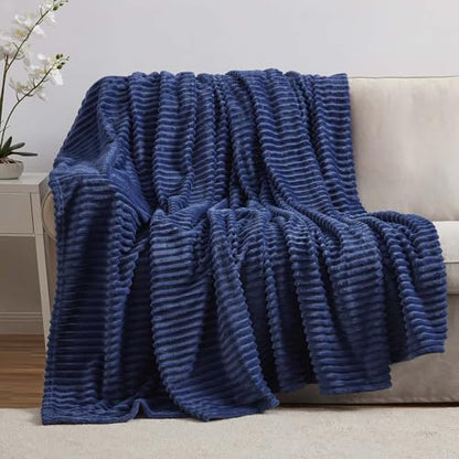 Nestl Blue Throw Blanket for Couch - Cozy Warm Fuzzy Blankets for Women, Set of 2 Small Fleece Throws for Girls - Navy Blue, 50 x 60 Inches