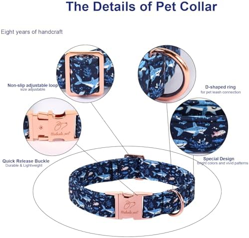 Summer Dog Collar, Cute Cartoon Sharks Dog Collars - Soft Adjustable Everyday Collars for Small Medium Large Dogs, Durable Metal Buckle Male Dogs Collar L