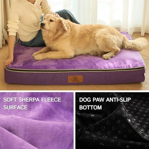 LIORCE Orthopedic Memory Foam XXL Dog Bed - 6" Thick Beds for Extra Large Sized Dog - Waterproof Removable Washable Cover & Wrap-Around Zipper - Ultimate Comfort & Easy Maintenance, Purple