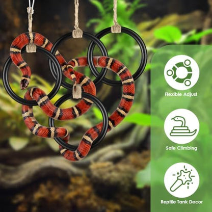 DBNESS Snake Climbing Rings, Ball Python Enclosure Enrichment Ring, Adjustable Reptiles Terrarium Decor Accessories for Corn Snakes, Garter Snakes, Iguana, Lizards, Chameleons, Parrot (Black-2pcs)