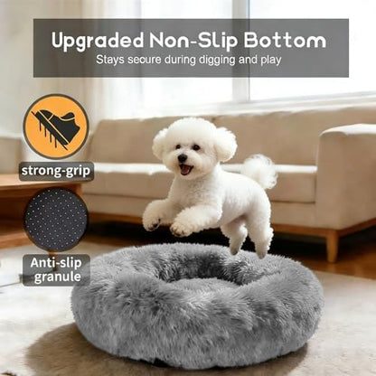 Comfort Donut Dog Bed for Small Dogs, Cat Bed & Pet Bed for Indoor Use, Medium Size with Soft Plush, Round Dog Beds for Large Dogs and Cats (Light Gray, 20''Lx20''Wx8''Th)