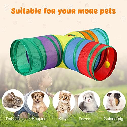 BWOGUE Bunny Tunnels & Tubes, 3-Way Collapsible Rabbit Hideout for Bunnies