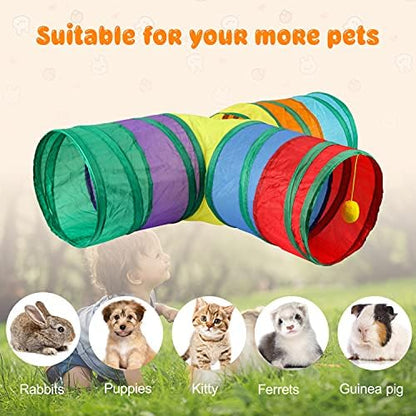 BWOGUE Bunny Tunnels & Tubes, 3-Way Collapsible Rabbit Hideout for Bunnies