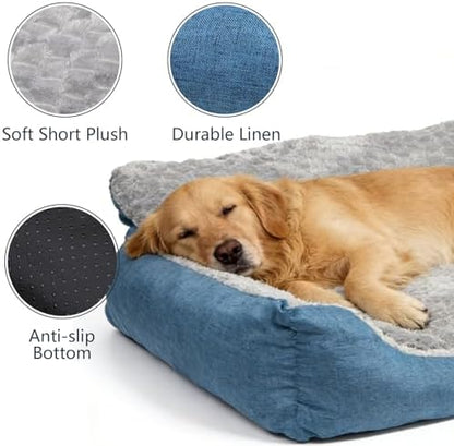 XL Large Dog Bed, 47"x35"x14.5" High Backrest Bolster Sofa, Dual-Sided All Season Plush, Non-Slip Base & Washable for Extra Large Dogs Up to 99 lbs
