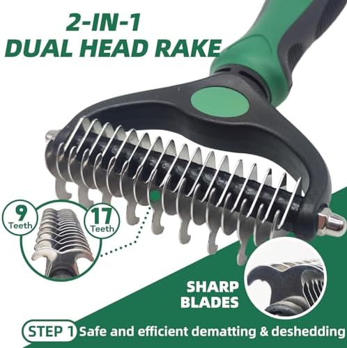 Pet Grooming Kit - 7 PCS Green Deshedding Brush Set with Undercoat Rake, Slicker Brush, Bath Brush & Nail Clipper for Short & Long-Haired Dogs and Cats