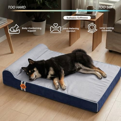 Laifug Orthopedic Memory Foam Extra Large Dog Bed with Pillow and Durable Water Proof Liner & Removable Washable Cover & Smart Design (Large (40"x25"x5.5"), Slate Blue)