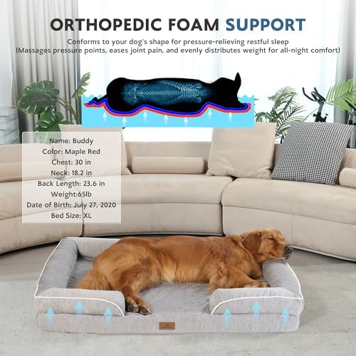 Cooling Dog Bed,Dual-Cooling Design,Q-Max >0.4 Cool Pet Beds for Extra Large Dogs,Orthopedic Foam Dog Bed with Sides, Removable Cover & Waterproof Lining,Grey (48" L x 32" W x 8" Th)