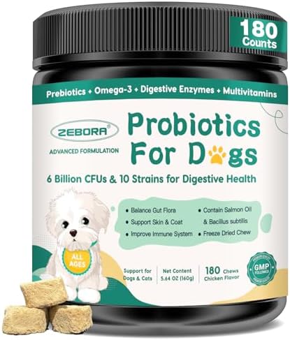 ZEBORA Probiotics for Dogs, Digestive Support, 180 Freeze-Dried Chews