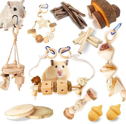 12 PCs Hamster Toys for Hamster, Gerbils, Mice, Rats, and Other Small Animals - Natural Molar Chew Toys to Promote Teeth Grinding, Reduce Boredom and Anxiety