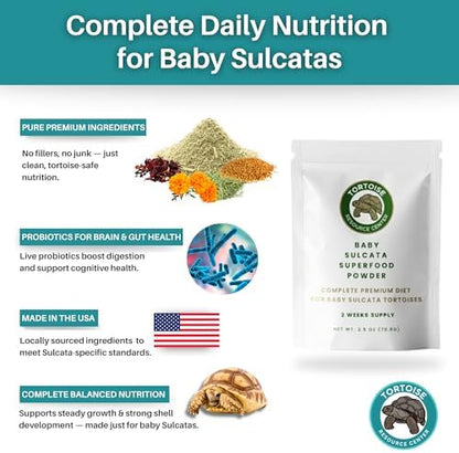 Baby Sulcata Food Powder with Calcium - Scientifically Formulated Diet for Healthy Growth - 2.5 oz Bag | 2 Week Supply