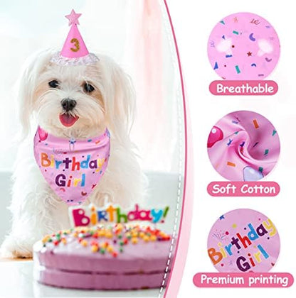 Dog Birthday Decorations,Dog Birthday Hat with Numbers,Dog Bandana