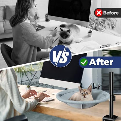 AIPERRO Cat Desk Bed - 360° Rotating & Height Adjustable Cat Hammock Perch, Sturdy Cats Bed for Desk with Removable Washable Cover, Supports Up to 60lbs, Perfect for Indoor Cats