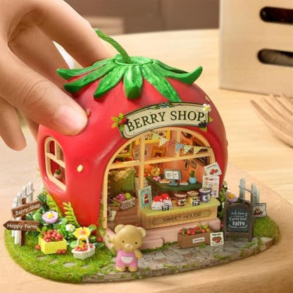 Mini Dollhouse Kit DIY Wooden Assembly Mini Forest Fruit Series Little House Building Model Adult Assembly Kit Creative Home Decor (Little Bear Berry Shop)
