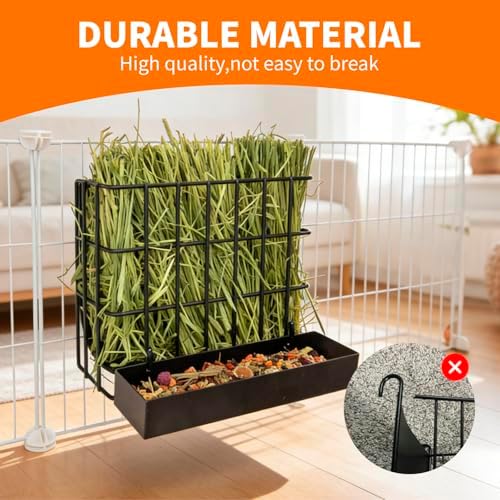 BESNEW 2-in-1 Large Rabbit Hay Feeder with Food Box,Upgraded Metal Guinea Pig Hay Feeder Hay-Leak Proof Bottom,Easy to Install,Bunny Supplies for Rabbit Guinea Pig Chinchilla Small Animals