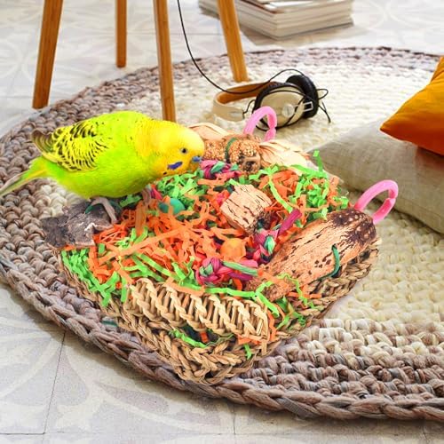 KATUMO Bird Toys, Grass Mat Shredding Hanging Toy for Budgie Parakeet