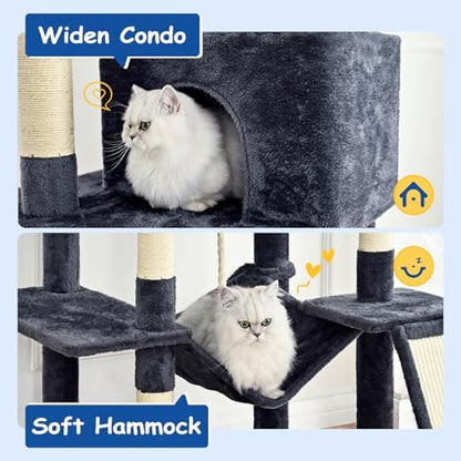 Cat Craft Cat Tree 63 Inch Cat Tower for Indoor Cats, Multi-Level Cat Tree for Large Cats 20 lbs+ Heavy Duty Cat Tower with Sisal Scratching Posts, Hammock, Condo and Extended Platform, Dark Grey